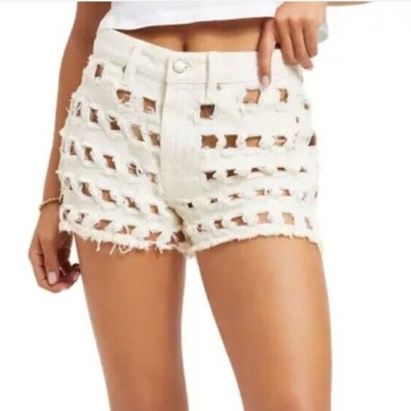 Good American High Waist Cream Shorts - Picture 2 of 12